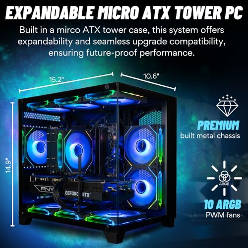Panorama Gaming Desktop PC (NVIDIA RTX 4060, AMD Ryzen 7 5700X Processor, 32GB DDR4 RAM, 1TB NVMe M.2 SSD, WiFi + BT, HDMI + DP, KB&M, Windows 11 Pro) Best 2025 RGB Prebuilt Tower Computer for Gamers