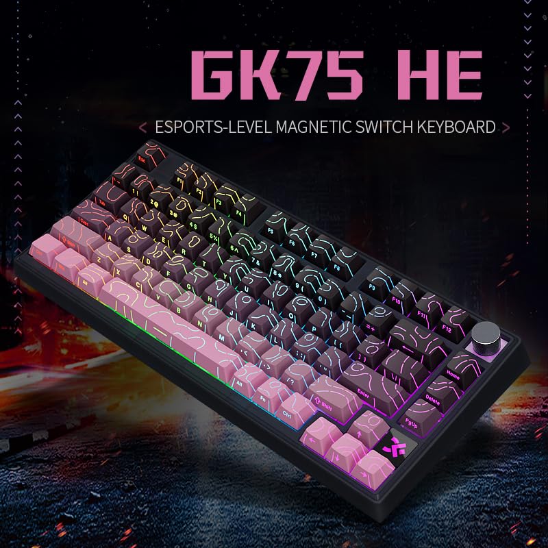 MOLGRIA x SKYLOONG 75% Gaming Keyboard, GK75 HE USB Wired Magnetic-Switch Mechanical Keyboard with Cherry Profile Double-Shot PBT Keycaps, South-Facing RGB Backlit and Knob(BlackBerry Horizon Line)