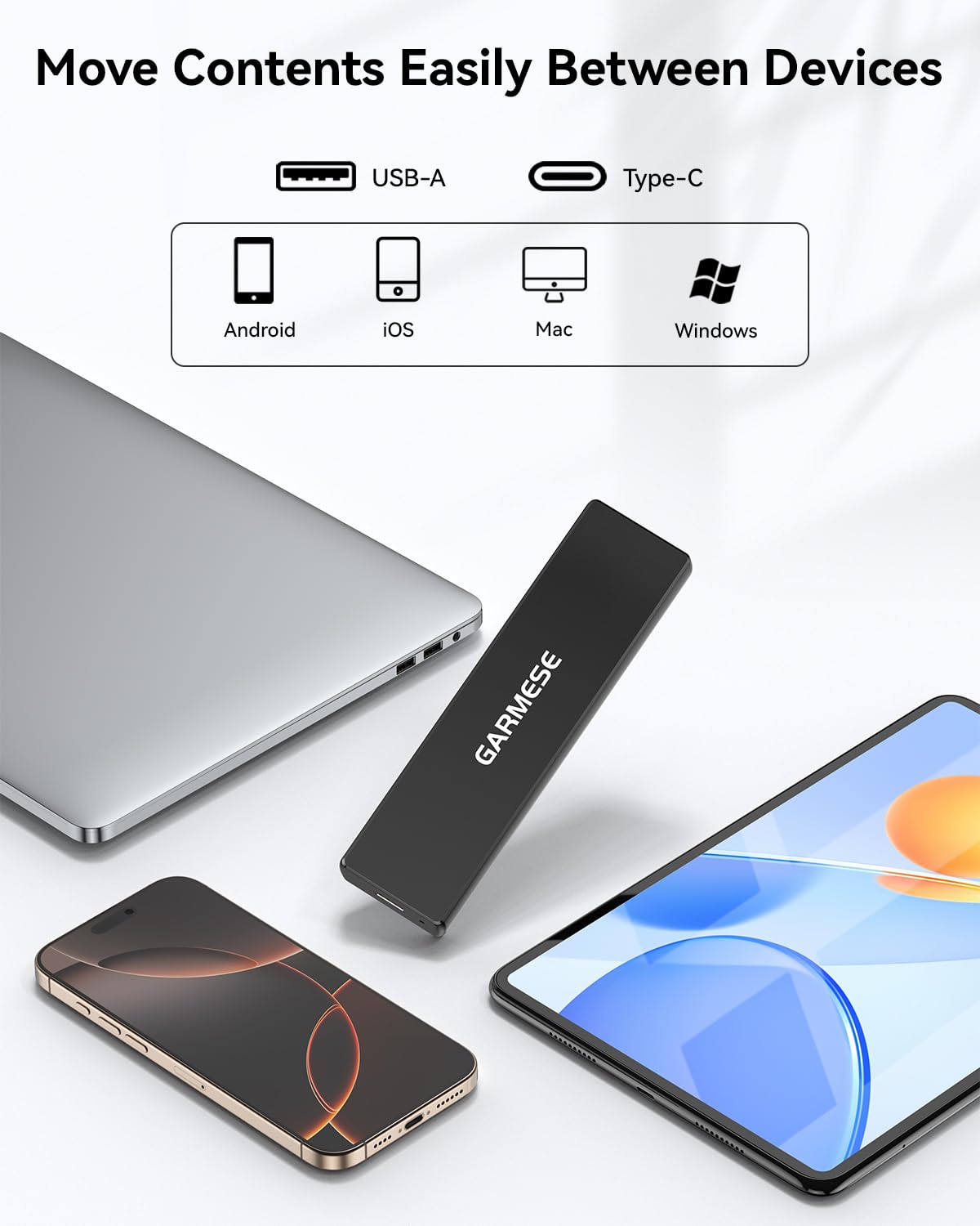 GARMESE External SSD 512GB Portable SSD Speed Up to 1000MB/s USB 3.2 Gen 2, External Solid State Drives with Type-C Cable, External Hard Drive for PC Mac Game Console