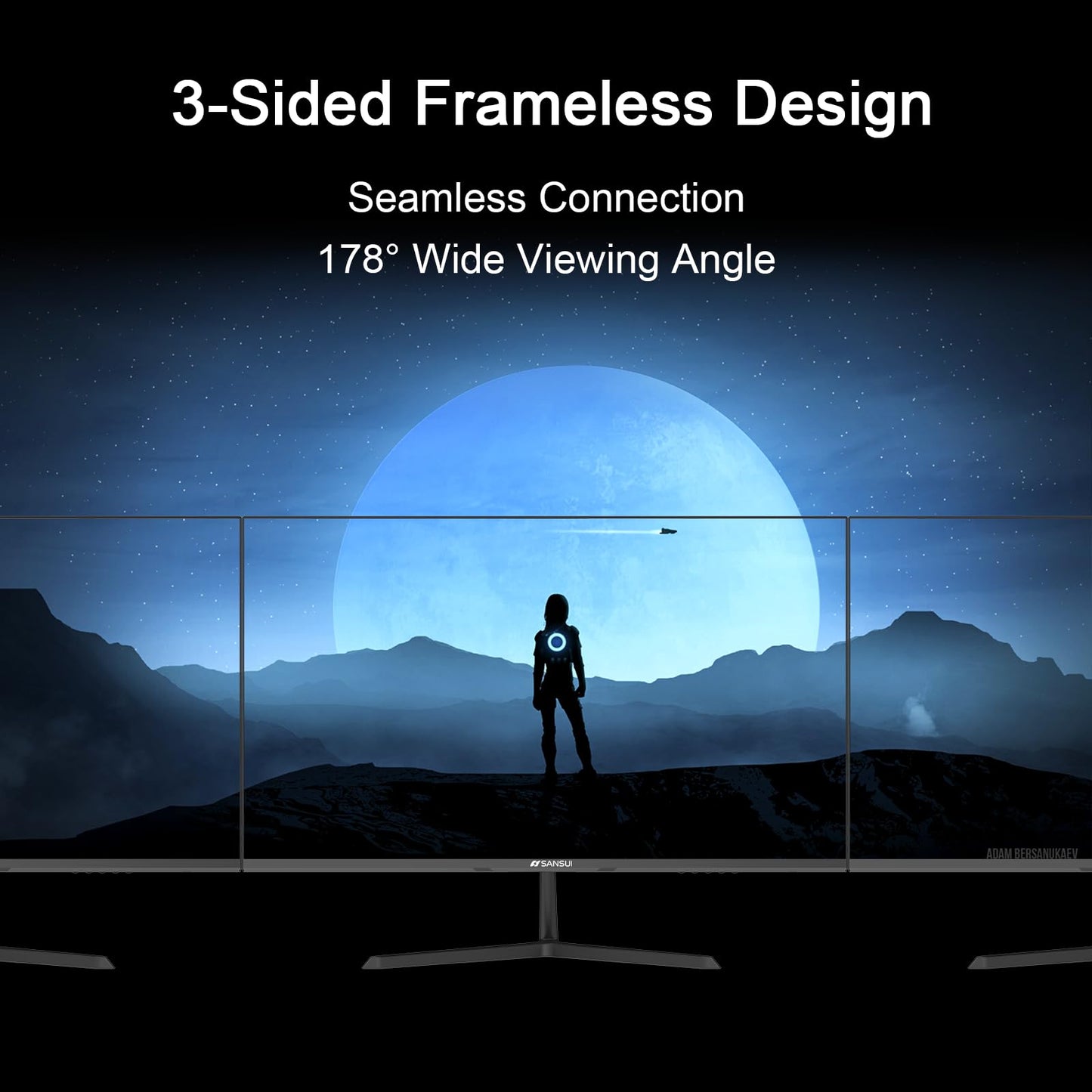 SANSUI 27 Inch Monitor, IPS 100Hz Computer Monitor Full HD 1920 x 1080P with HDMI VGA Interface, Eye Care, Frameless, 100 x 100mm VESA Mountable (HDMI Cable Included)