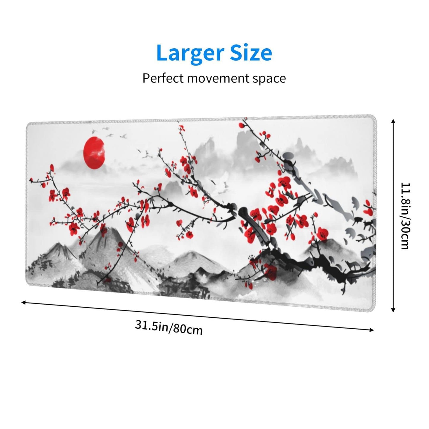 Watercolor Cherry Blossom Mouse Pad 31.5x11.8 Inch Pink Full Desk Japanese Sakura Mousepad Extended Large Non-Slip Rubber Base Waterproof Big Keyboard Mat with Stitched Edges for Gaming and Office