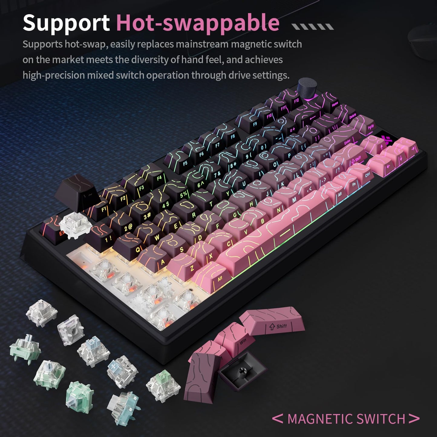 MOLGRIA x SKYLOONG 75% Gaming Keyboard, GK75 HE USB Wired Magnetic-Switch Mechanical Keyboard with Cherry Profile Double-Shot PBT Keycaps, South-Facing RGB Backlit and Knob(BlackBerry Horizon Line)
