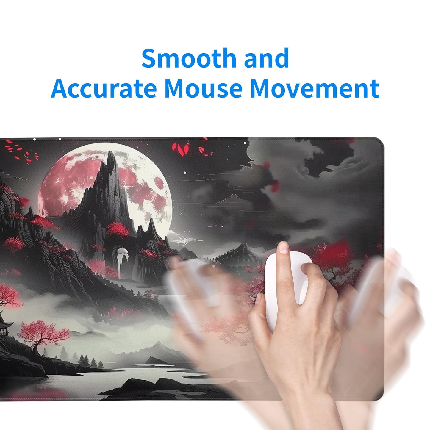 Brecoy Japanese Desk Mat Red Full Moon Desk Pad Black Riverside Large Mouse Pad Gaming Mousepad Extended XL Keyboard Pad 31.5 x 11.8 in Laptop Computer Mouse Keyboard Mat for Office Desk Decor