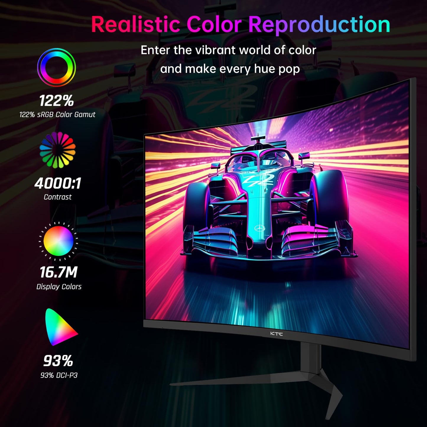 KTC 32 Inch 240Hz Curved Gaming Monitor, 2K 1440P Computer PC Monitor with 1000R 1ms Frameless, Adaptive Sync,122% sRGB, HDMI, DisplayPort, Tilt Adjustable, H32S25E