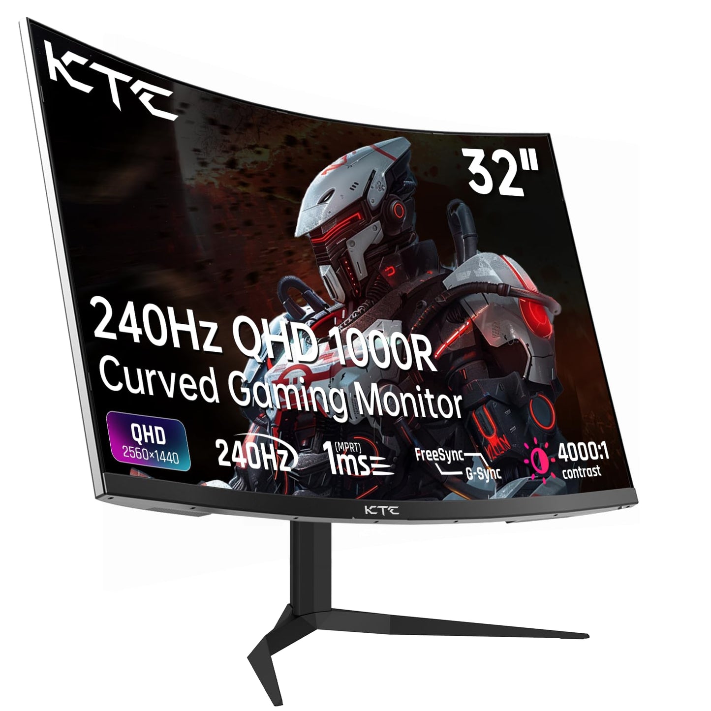 KTC 32Inch 240Hz Curved Gaming Monitor, 1000R VA, QHD(2560x1440p), 4000:1 Contrast, Support FreeSync GSync, HDMI2.0(144hz)/DP1.4(240hz)/Earphone, Tilt, Xbox PS5 Switch, 2K Computer Monitor for Gamer