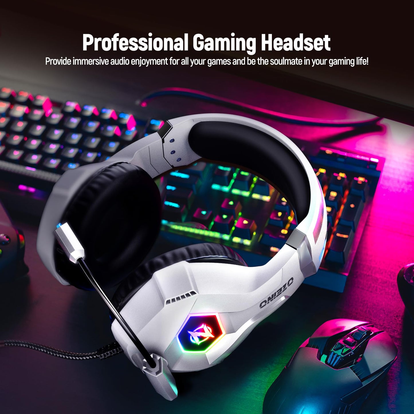 Ozeino Gaming Headset for PC, Ps4, Ps5, Xbox Headset with 7.1 Surround Sound, Gaming Headphones with Noise Cancelling Mic, Over Ear Headphones for Switch, GEM Box, Atari 2600 System, Sega Game Gear