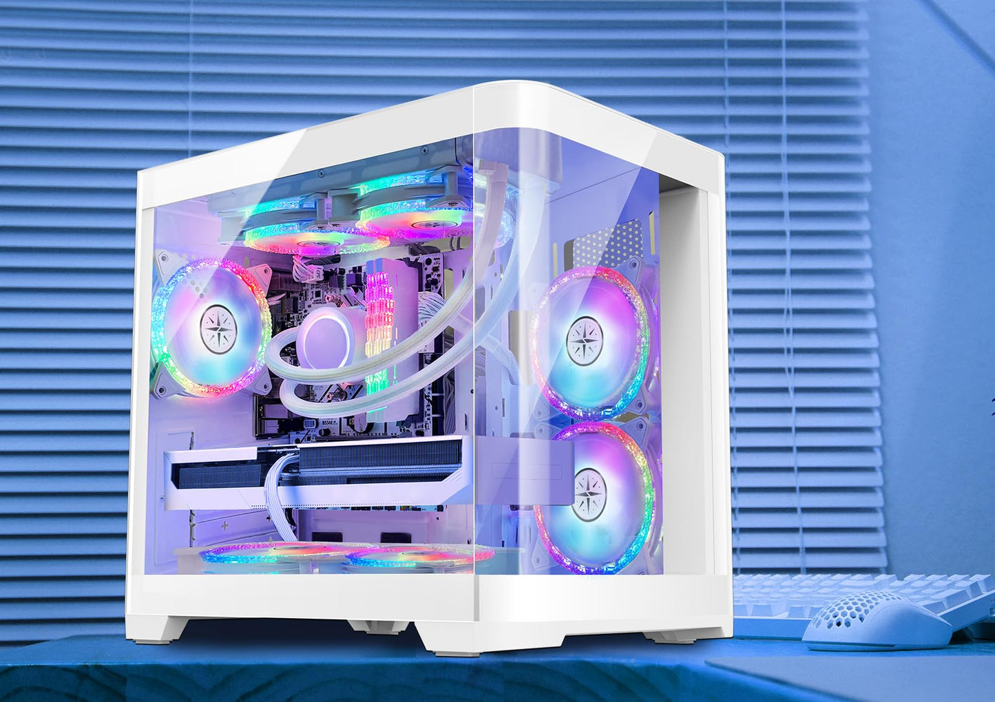 Poseidon Gaming PC Desktop - GeForce RTX 4060 - AMD Ryzen 7 5700X 8-Core 3.4GHz - 32GB DDR4 3200MHz - 1TB M.2 +1TB SATA SSD - WIFI & Bluetooth - 240 Liquid Cooler - Windows 11 Pro Computer - White