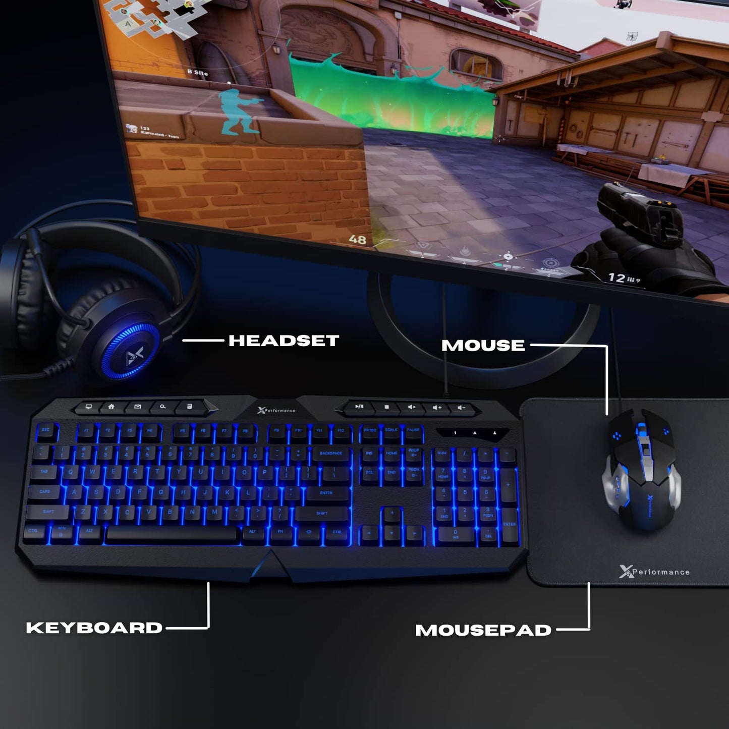 X9 Performance Gaming Keyboard and Mouse Combo with Headset and Mouse Pad - 4 in 1 RGB Gaming Bundle for Xbox One, PS5, PS4, PC