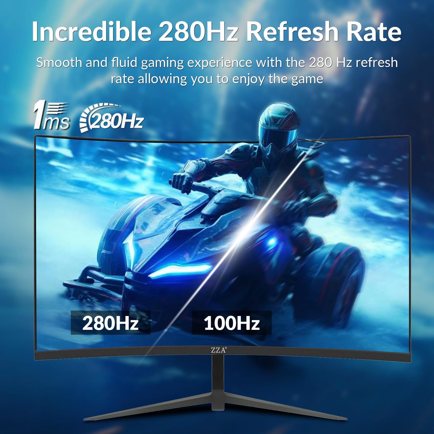 ZZA Gaming Monitor 27 Inch Curved, Computer Monitor 280Hz|240HZ|1ms, 27 Inch Curved Monitor 1500R|FHD|1080P|90% DCI-P3|100% sRGB, PC Monitor FreeSync|HDR|Low Blue Light| HDMI|DP| VESA| Metal Stand