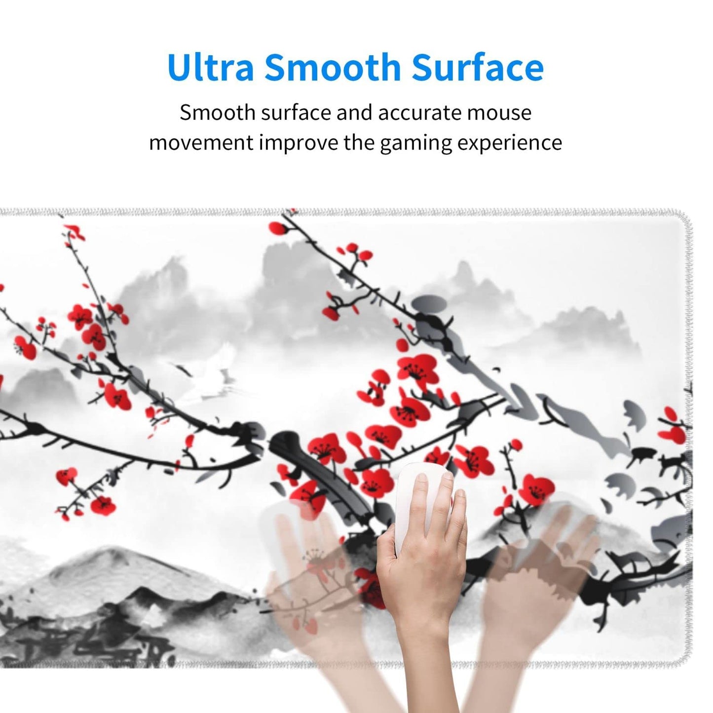 Watercolor Cherry Blossom Mouse Pad 31.5x11.8 Inch Pink Full Desk Japanese Sakura Mousepad Extended Large Non-Slip Rubber Base Waterproof Big Keyboard Mat with Stitched Edges for Gaming and Office