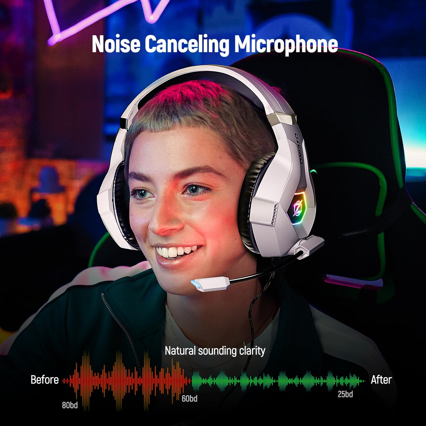 Ozeino Gaming Headset for PC, Ps4, Ps5, Xbox Headset with 7.1 Surround Sound, Gaming Headphones with Noise Cancelling Mic, Over Ear Headphones for Switch, GEM Box, Atari 2600 System, Sega Game Gear