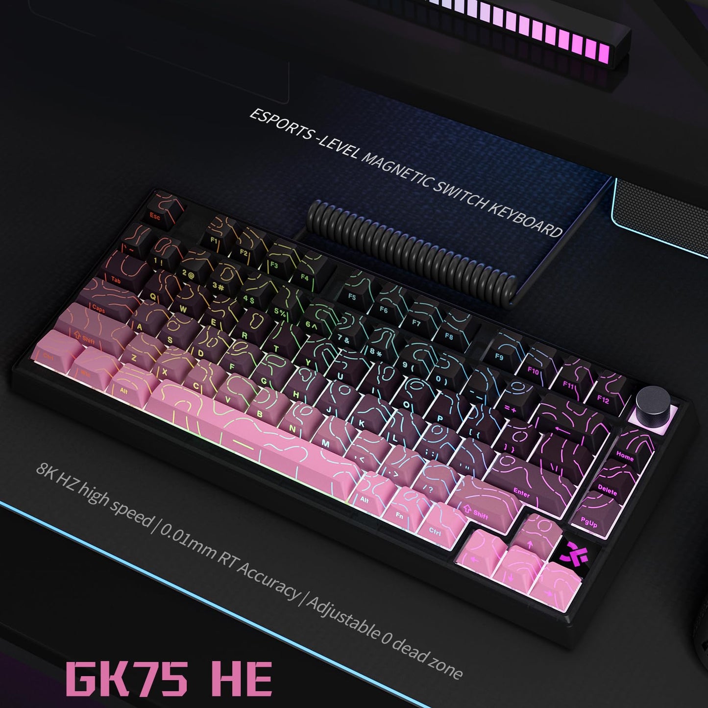 MOLGRIA x SKYLOONG 75% Gaming Keyboard, GK75 HE USB Wired Magnetic-Switch Mechanical Keyboard with Cherry Profile Double-Shot PBT Keycaps, South-Facing RGB Backlit and Knob(BlackBerry Horizon Line)