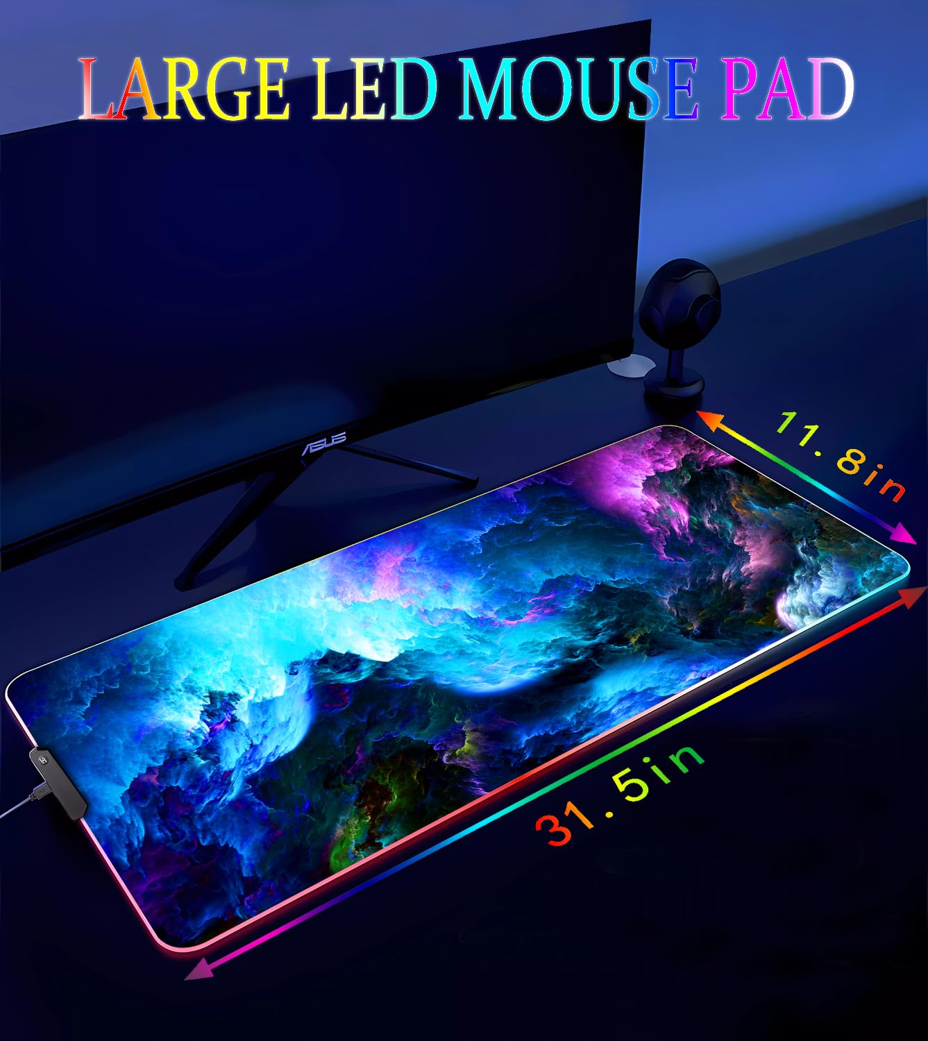 Armanza RGB Gaming Mouse Pad, Large Mousepad with Led Light, Keyboard Pad Gaming Accessories for Desk, Non-Slip Rubber Base Big Mouse Mat for Gamer, 31.5 X 11.8 Inch, Dazzling Galaxy