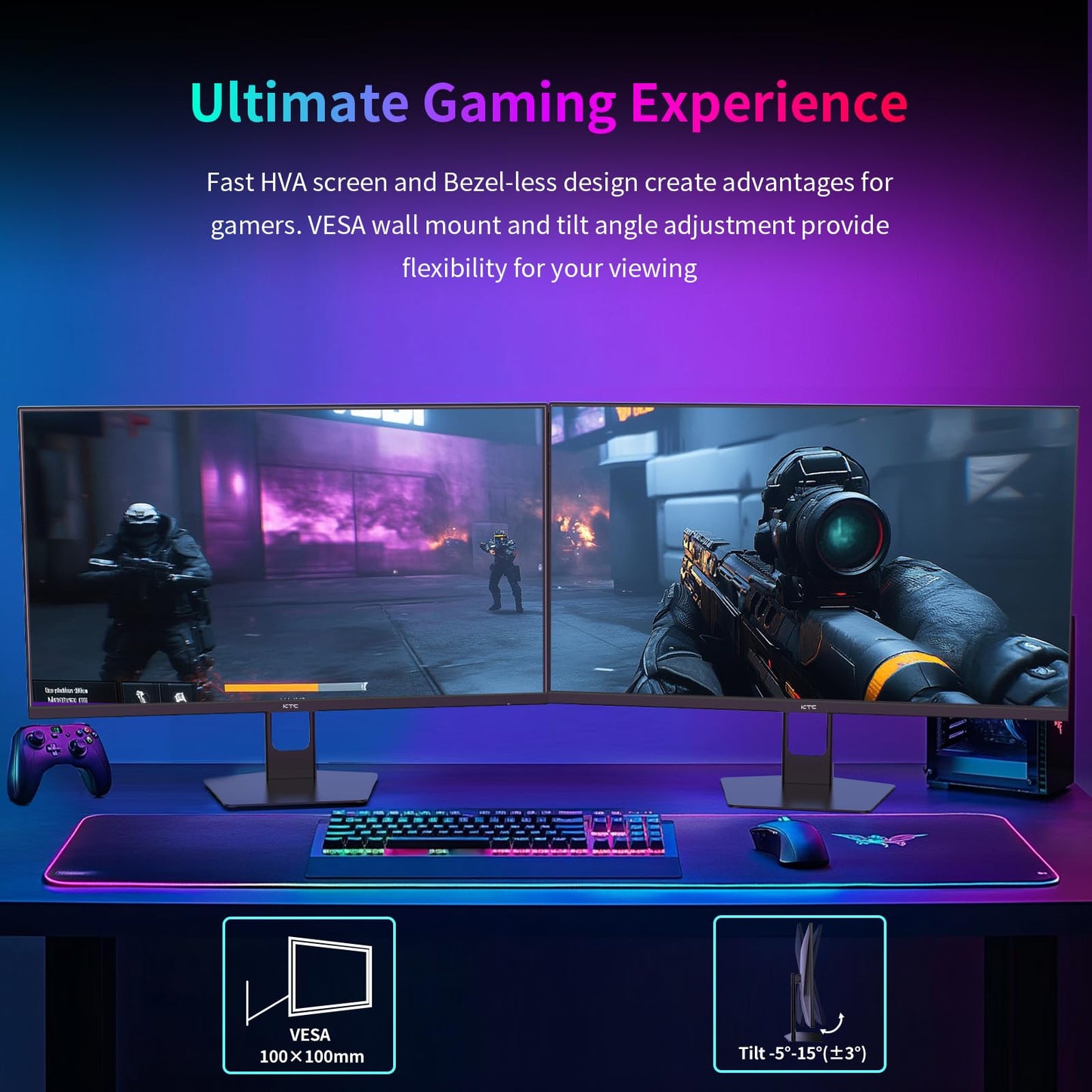 KTC 27 Inch Gaming Monitor 240Hz 1440P QHD Computer Monitor, FreeSync G-Sync Compatible, 1ms 2K Gamer Monitor with HDR, 130% sRGB, HDMI DisplayPort, Tilt Adjustable, Eye Care,H27E22S