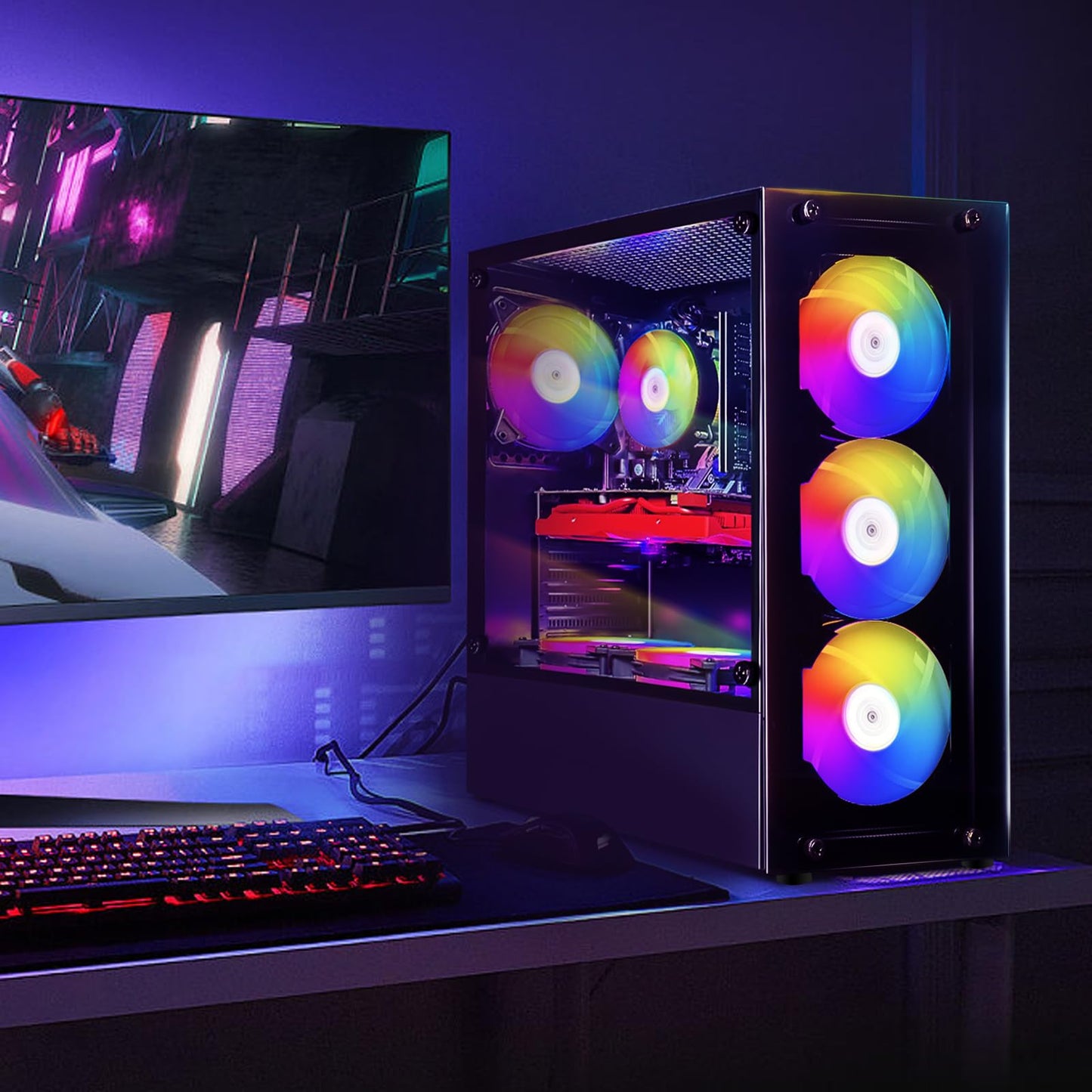 STGAubron Gaming PC Desktop, GeForce RTX 2060 Super 8G GDDR6, Intel Core i7-6700 up to 4.0G, 32G DDR4, 1T SSD, 600M WiFi, BT 5.0, RGB Fan x 6, Windows 10 Home