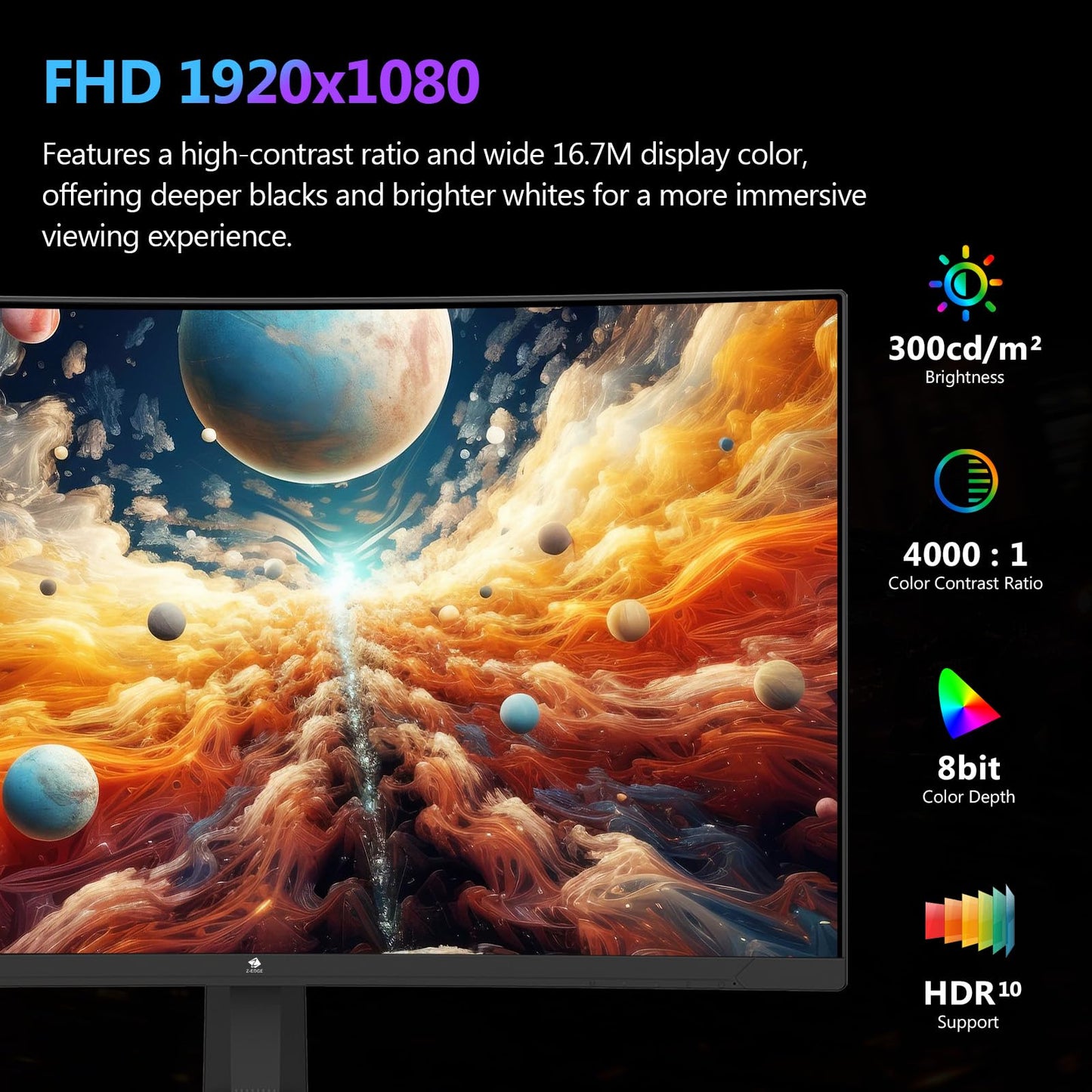 Z-Edge 27 Inch Curved Gaming Monitor 300Hz, 1ms 16:9 FHD 1080P Frameless, UG27S Freesync Eye Care, 2Display Port, 2HDMI