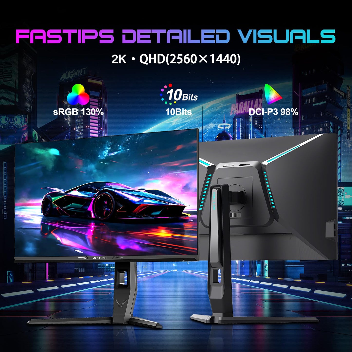 SANSUI 27 Inch WQHD 240Hz Gaming Monitor 1440P-1ms AMD FreeSync 丨DCI-P3 98% 丨Fast IPS丨Speakers丨HDR10 丨2×DisplayPort 1.4丨2×HDMI丨Height Adjustable Vertical/Horizontal Rotating Gaming PC Monitor