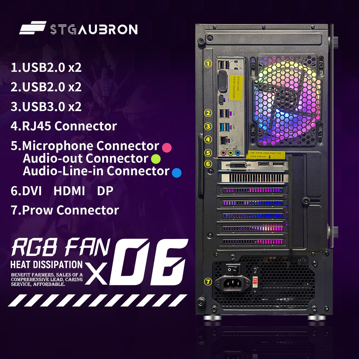 STGAubron Gaming PC Desktop, GeForce RTX 2060 Super 8G GDDR6, Intel Core i7-6700 up to 4.0G, 32G DDR4, 1T SSD, 600M WiFi, BT 5.0, RGB Fan x 6, Windows 10 Home