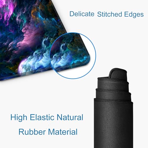 SANWUMIAN Gaming Mouse Pad, Large Non-Slip Rubber Base Mousepad, Keyboard Mouse Mat, Desk Pad with Stitched Edges, 31.5x11.8inch, Dazzling Galaxy