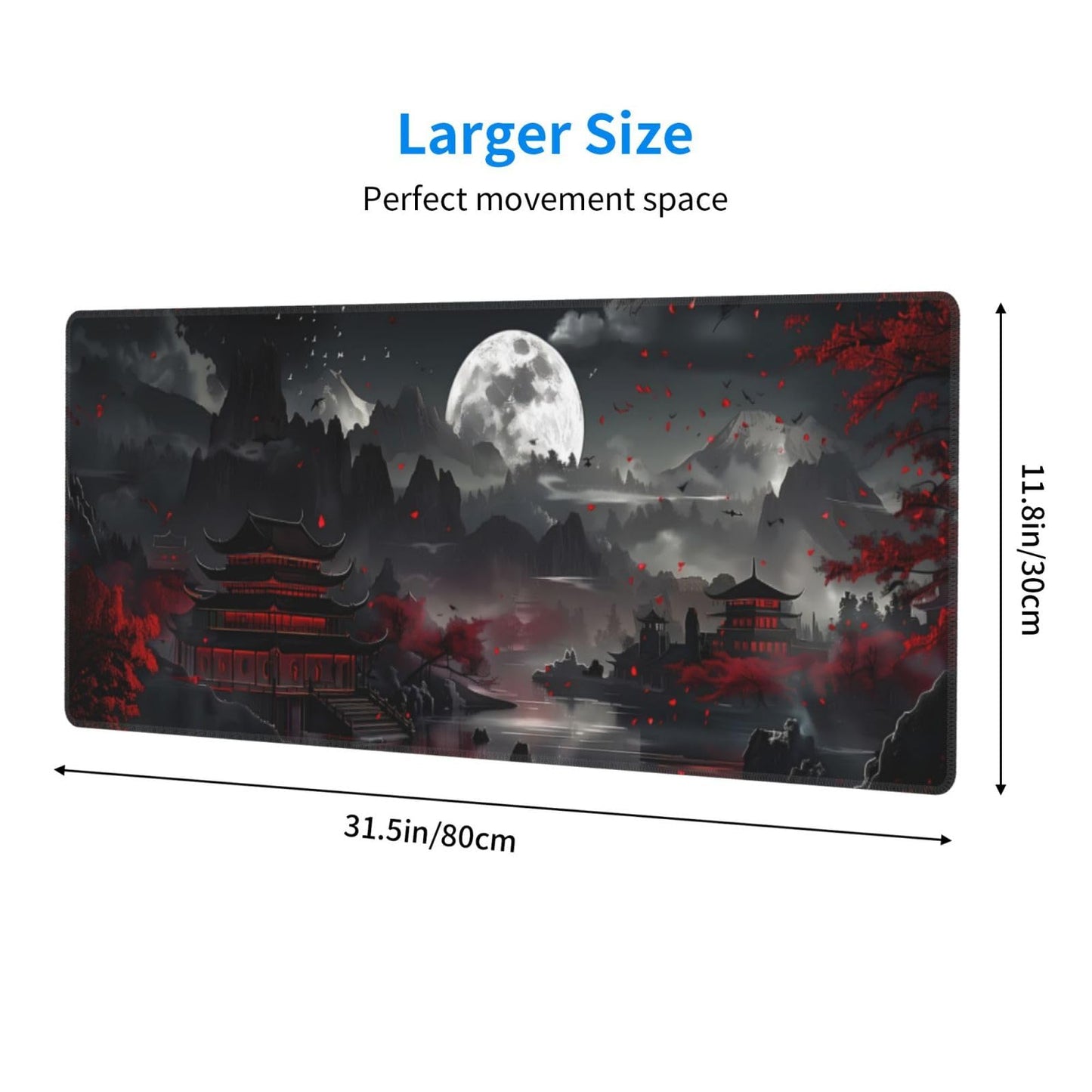 Extended Gaming Mouse Pad, Large Desk Mat XL Anime Mouse Pad Waterproof with Stitched Edges, Non-Slip Desktop Pad for Home and Office, Level Up Your 31.5x11.8 Inch (Night Lake)