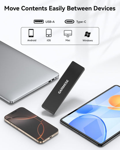 GARMESE External SSD 512GB Portable SSD Speed Up to 1000MB/s USB 3.2 Gen 2, External Solid State Drives with Type-C Cable, External Hard Drive for PC Mac Game Console