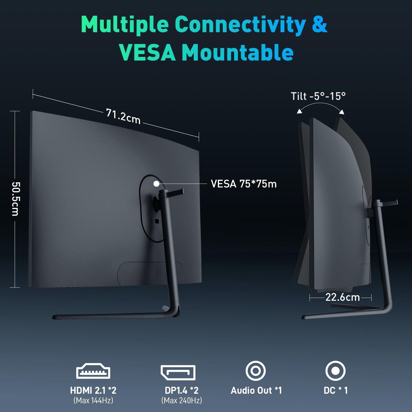 TITAN ARMY 32 Inch 240Hz 1440P Gaming Monitor Curved, 2K QHD 2560 x 1440 1ms, Adaptive Sync, 1500R Frameless VA, 124% sRGB, HDMI 2.1, DisplayPort 1.4, HDR400, Low Blue Light, VESA 75 * 75, C32C1S