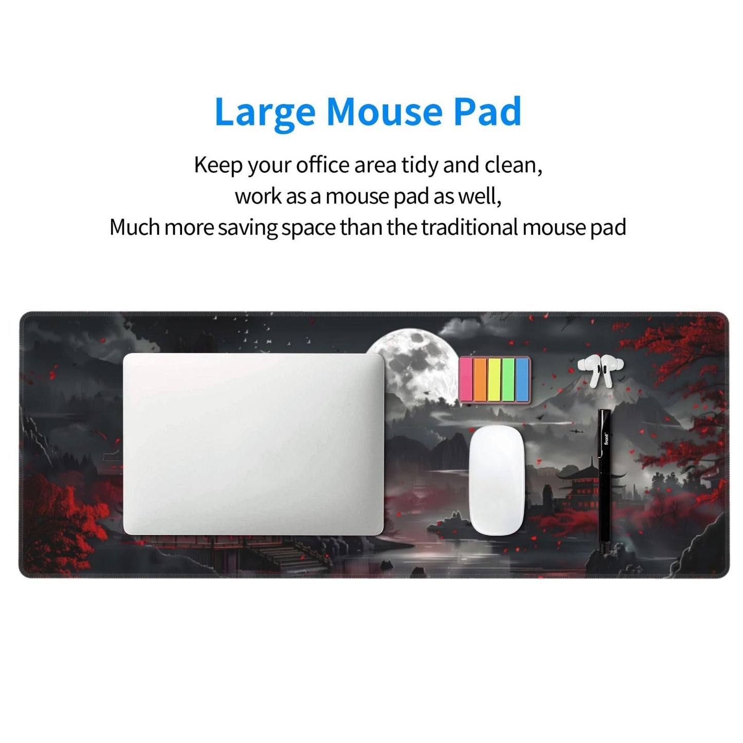 Extended Gaming Mouse Pad, Large Desk Mat XL Anime Mouse Pad Waterproof with Stitched Edges, Non-Slip Desktop Pad for Home and Office, Level Up Your 31.5x11.8 Inch (Night Lake)