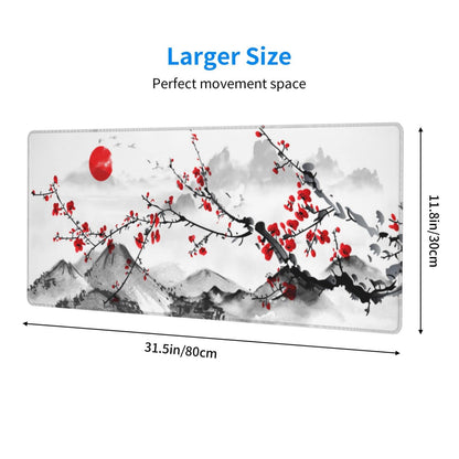 Watercolor Cherry Blossom Mouse Pad 31.5x11.8 Inch Pink Full Desk Japanese Sakura Mousepad Extended Large Non-Slip Rubber Base Waterproof Big Keyboard Mat with Stitched Edges for Gaming and Office