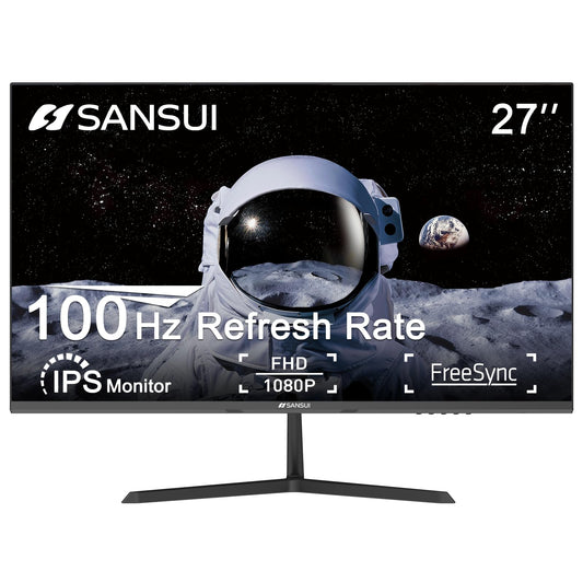 SANSUI 27 Inch Monitor, IPS 100Hz Computer Monitor Full HD 1920 x 1080P with HDMI VGA Interface, Eye Care, Frameless, 100 x 100mm VESA Mountable (HDMI Cable Included)