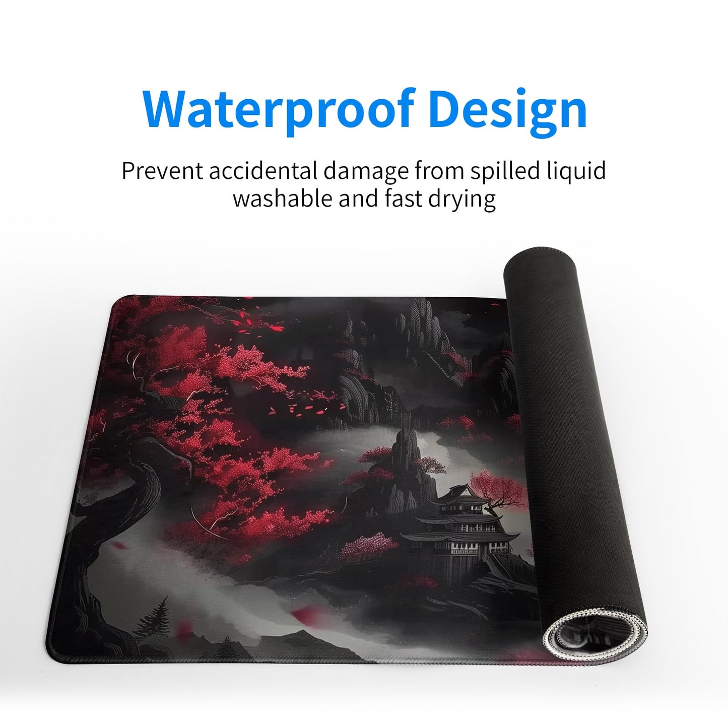 Brecoy Japanese Desk Mat Red Full Moon Desk Pad Black Riverside Large Mouse Pad Gaming Mousepad Extended XL Keyboard Pad 31.5 x 11.8 in Laptop Computer Mouse Keyboard Mat for Office Desk Decor