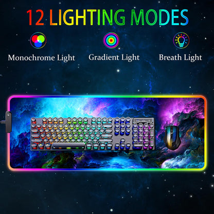 Armanza RGB Gaming Mouse Pad, Large Mousepad with Led Light, Keyboard Pad Gaming Accessories for Desk, Non-Slip Rubber Base Big Mouse Mat for Gamer, 31.5 X 11.8 Inch, Dazzling Galaxy