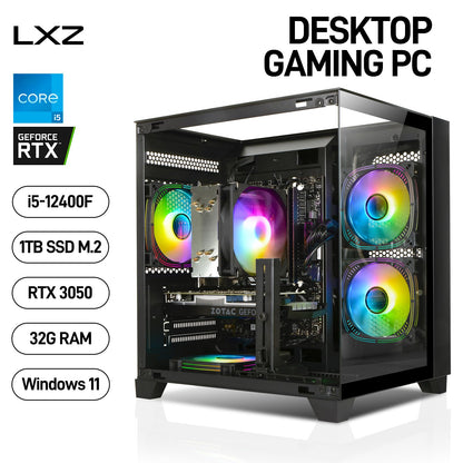 Gaming PC Desktop Intel 12th I5-12400F, 6 core 2.5GHz Desktop Computer, GeForce RTX3050, 32G DDR4 RAM, 1TB NVME SSD, Tower Computer for Gaming, Home and Office (Black)