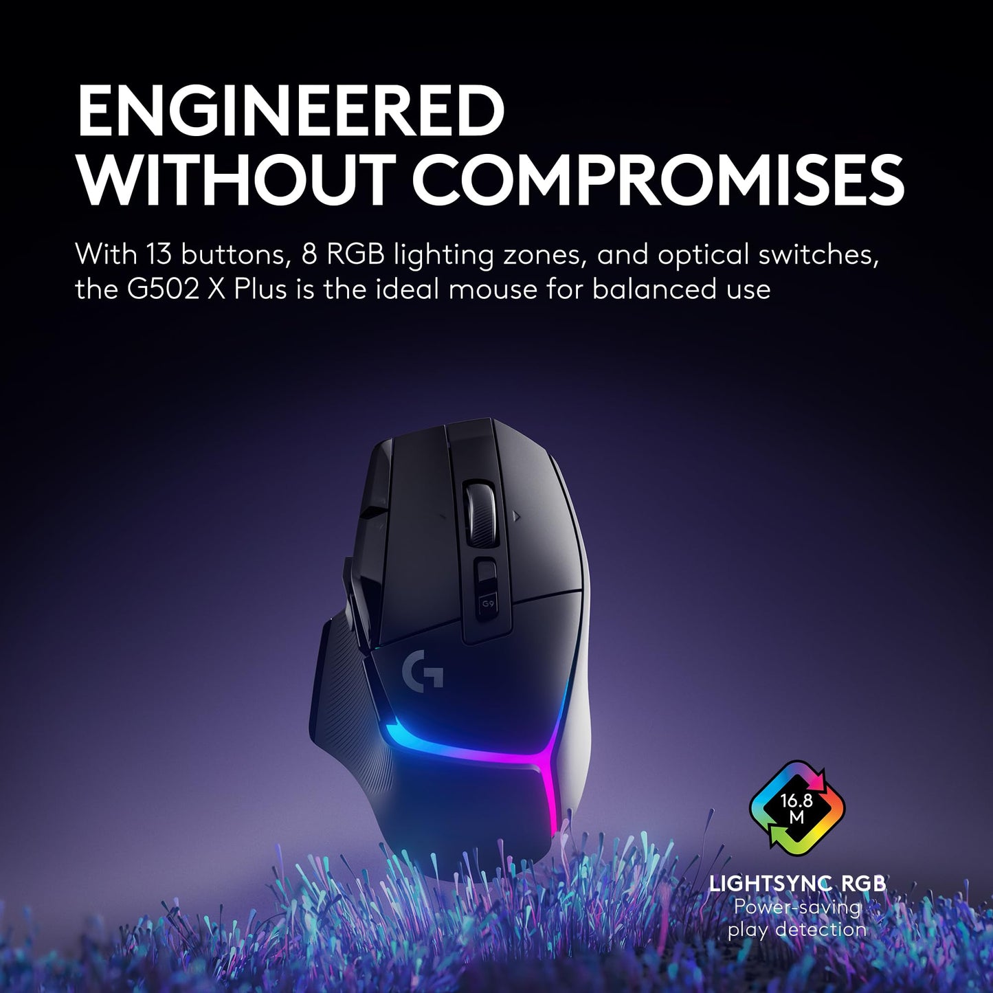 Logitech G502 X Plus Lightspeed Wireless Optical Mouse - LIGHTFORCE hybrid switches, LIGHTSYNC RGB, HERO 25K gaming sensor, compatible with PC - macOS/Windows - Black