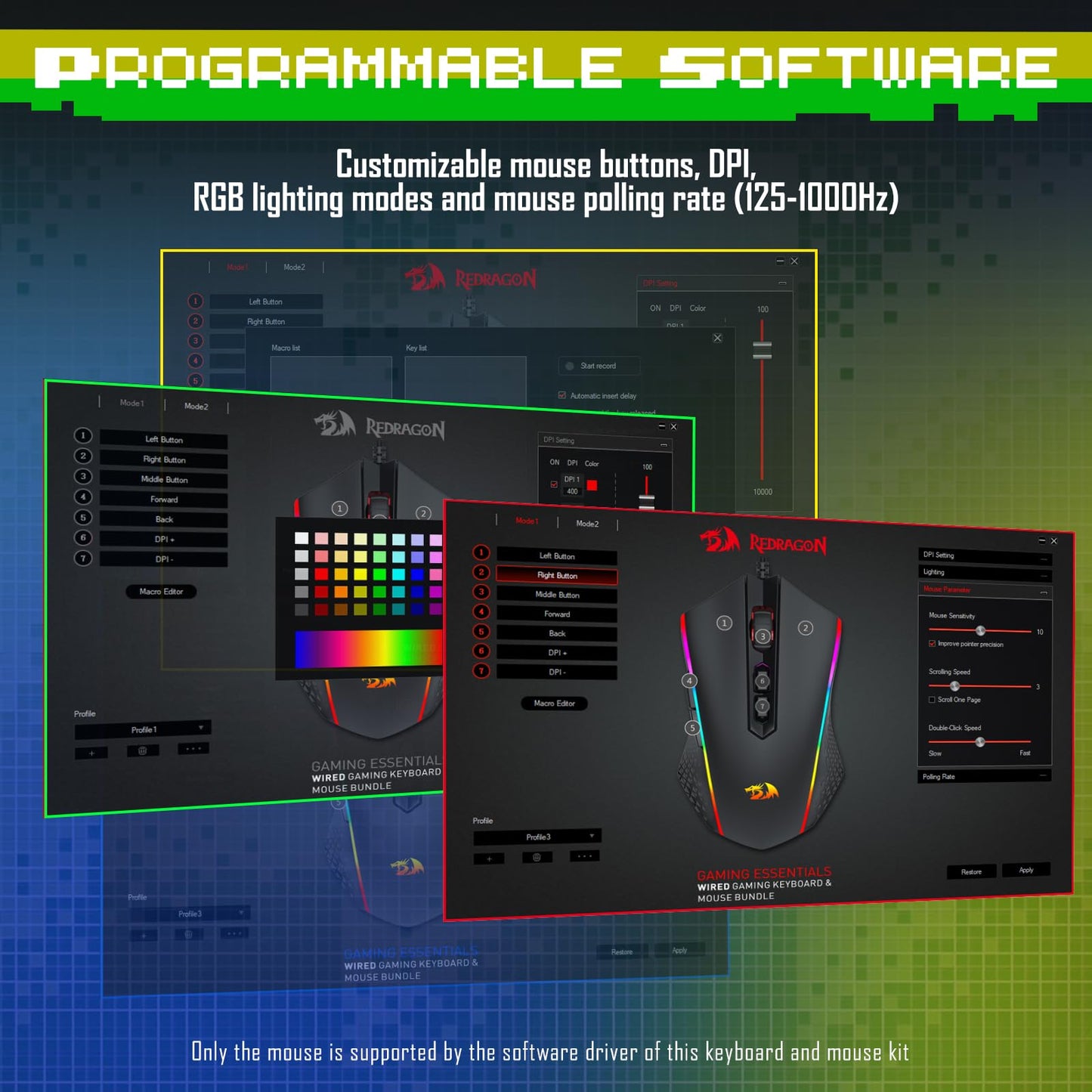 Redragon Updated S107 Gaming Keyboard and Mouse, RGB Gaming Keyboard and 5000 DPI Mouse Combo with 25-Key Anti-Ghosting, 1K Hz Programmable Mice with Software, Plug & Play to PC, Laptop [Upgrade]