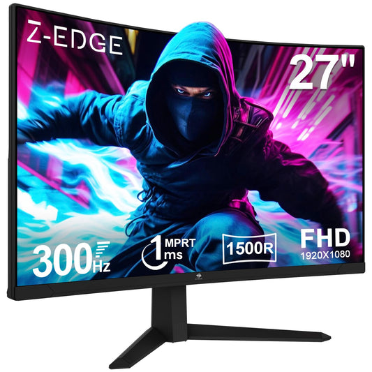 Z-Edge 27 Inch Curved Gaming Monitor 300Hz, 1ms 16:9 FHD 1080P Frameless, UG27S Freesync Eye Care, 2Display Port, 2HDMI