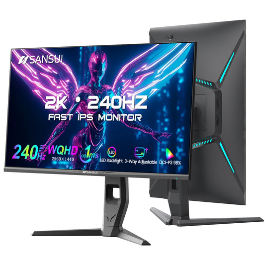 SANSUI 27 Inch WQHD 240Hz Gaming Monitor 1440P-1ms AMD FreeSync 丨DCI-P3 98% 丨Fast IPS丨Speakers丨HDR10 丨2×DisplayPort 1.4丨2×HDMI丨Height Adjustable Vertical/Horizontal Rotating Gaming PC Monitor