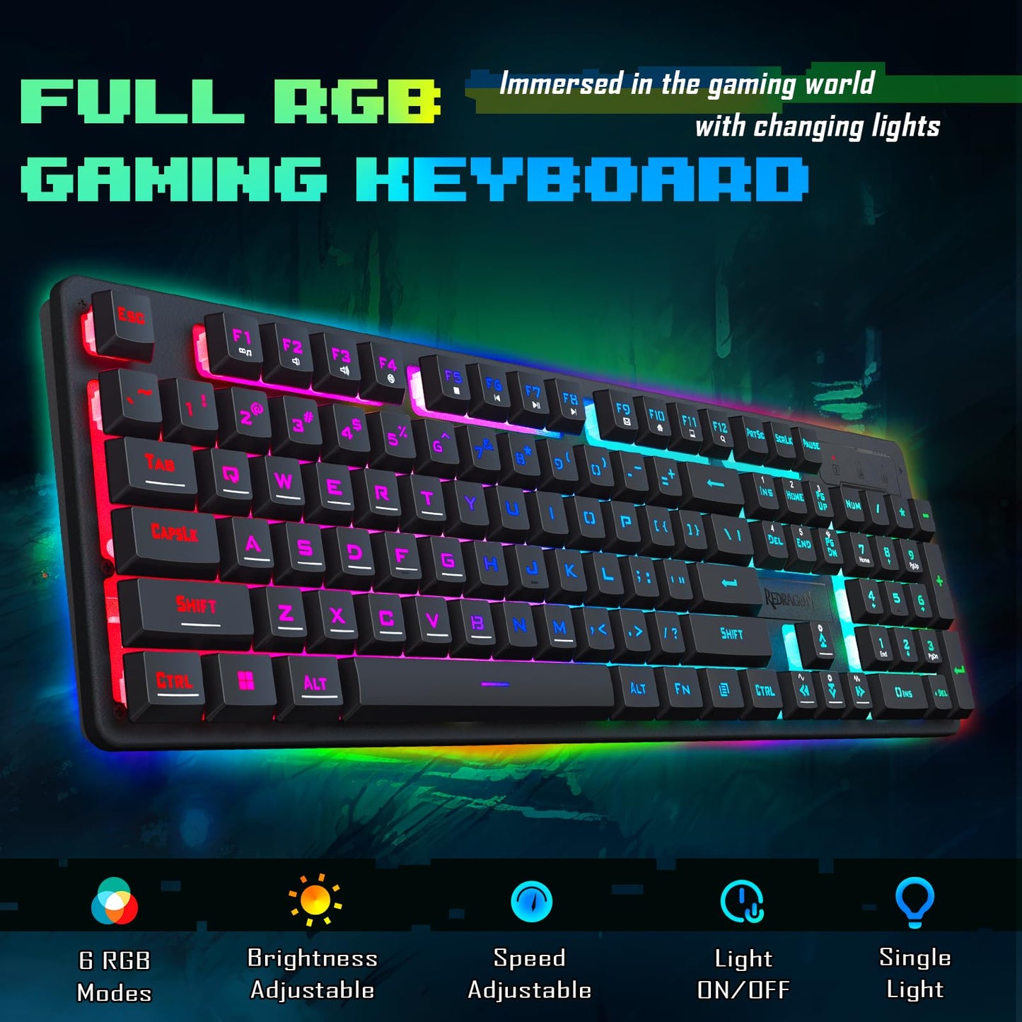 Redragon Updated S107 Gaming Keyboard and Mouse, RGB Gaming Keyboard and 5000 DPI Mouse Combo with 25-Key Anti-Ghosting, 1K Hz Programmable Mice with Software, Plug & Play to PC, Laptop [Upgrade]
