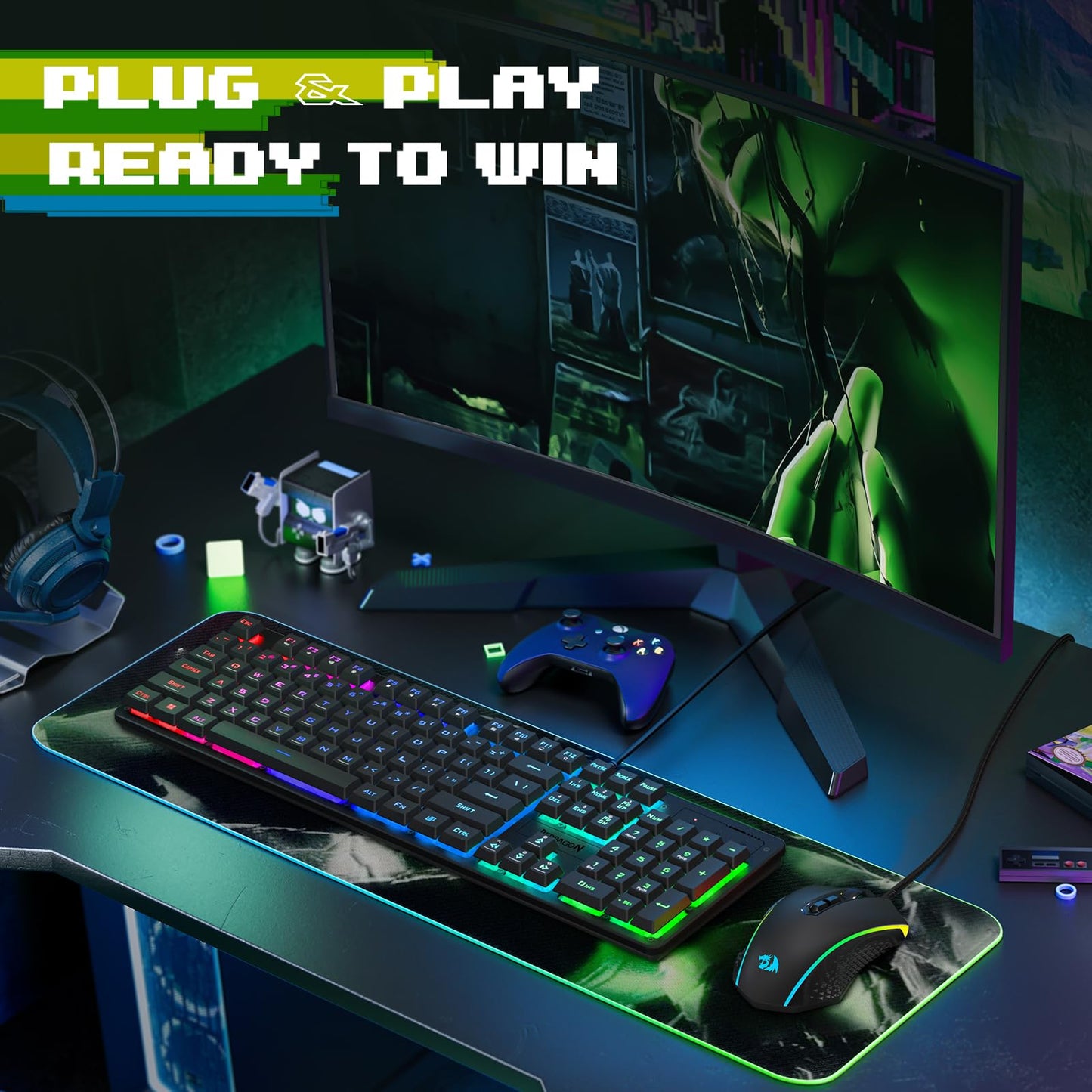 Redragon Updated S107 Gaming Keyboard and Mouse, RGB Gaming Keyboard and 5000 DPI Mouse Combo with 25-Key Anti-Ghosting, 1K Hz Programmable Mice with Software, Plug & Play to PC, Laptop [Upgrade]