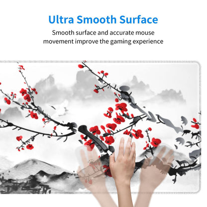 Watercolor Cherry Blossom Mouse Pad 31.5x11.8 Inch Pink Full Desk Japanese Sakura Mousepad Extended Large Non-Slip Rubber Base Waterproof Big Keyboard Mat with Stitched Edges for Gaming and Office