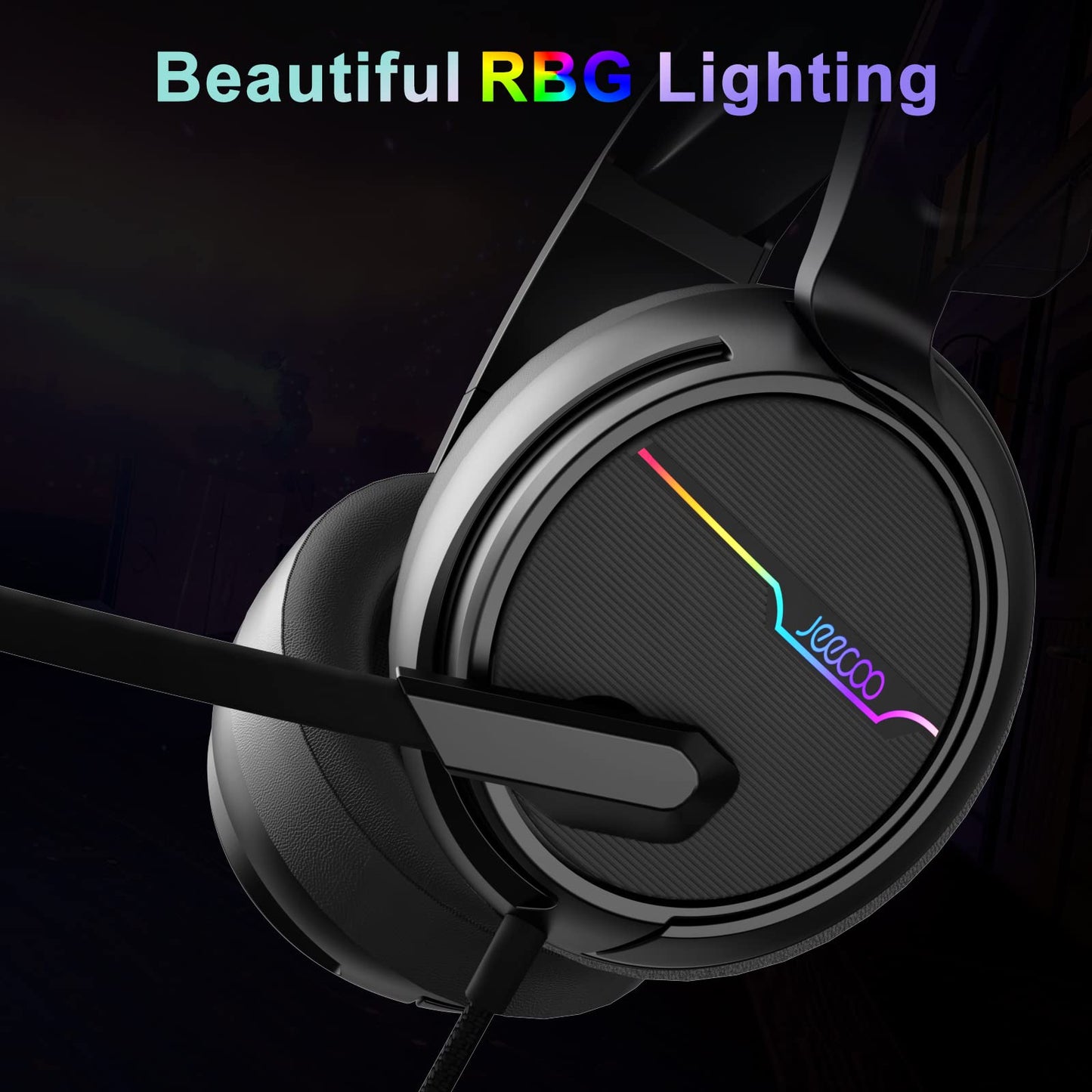 Jeecoo V20U USB Pro Gaming Headset for PC - 7.1 Surround Sound Headphones with Noise Cancelling Microphone- Memory Foam Ear Pads for Laptop Computers