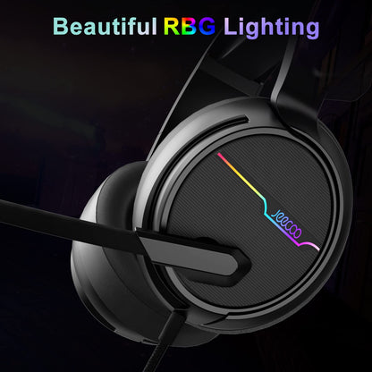 Jeecoo V20U USB Pro Gaming Headset for PC - 7.1 Surround Sound Headphones with Noise Cancelling Microphone- Memory Foam Ear Pads for Laptop Computers