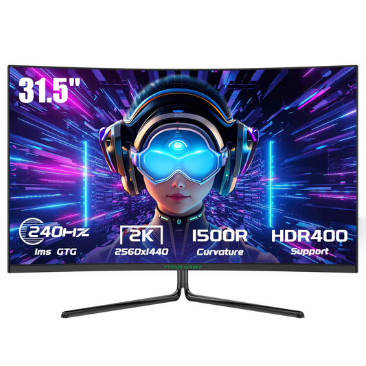 TITAN ARMY 32 Inch 240Hz 1440P Gaming Monitor Curved, 2K QHD 2560 x 1440 1ms, Adaptive Sync, 1500R Frameless VA, 124% sRGB, HDMI 2.1, DisplayPort 1.4, HDR400, Low Blue Light, VESA 75 * 75, C32C1S