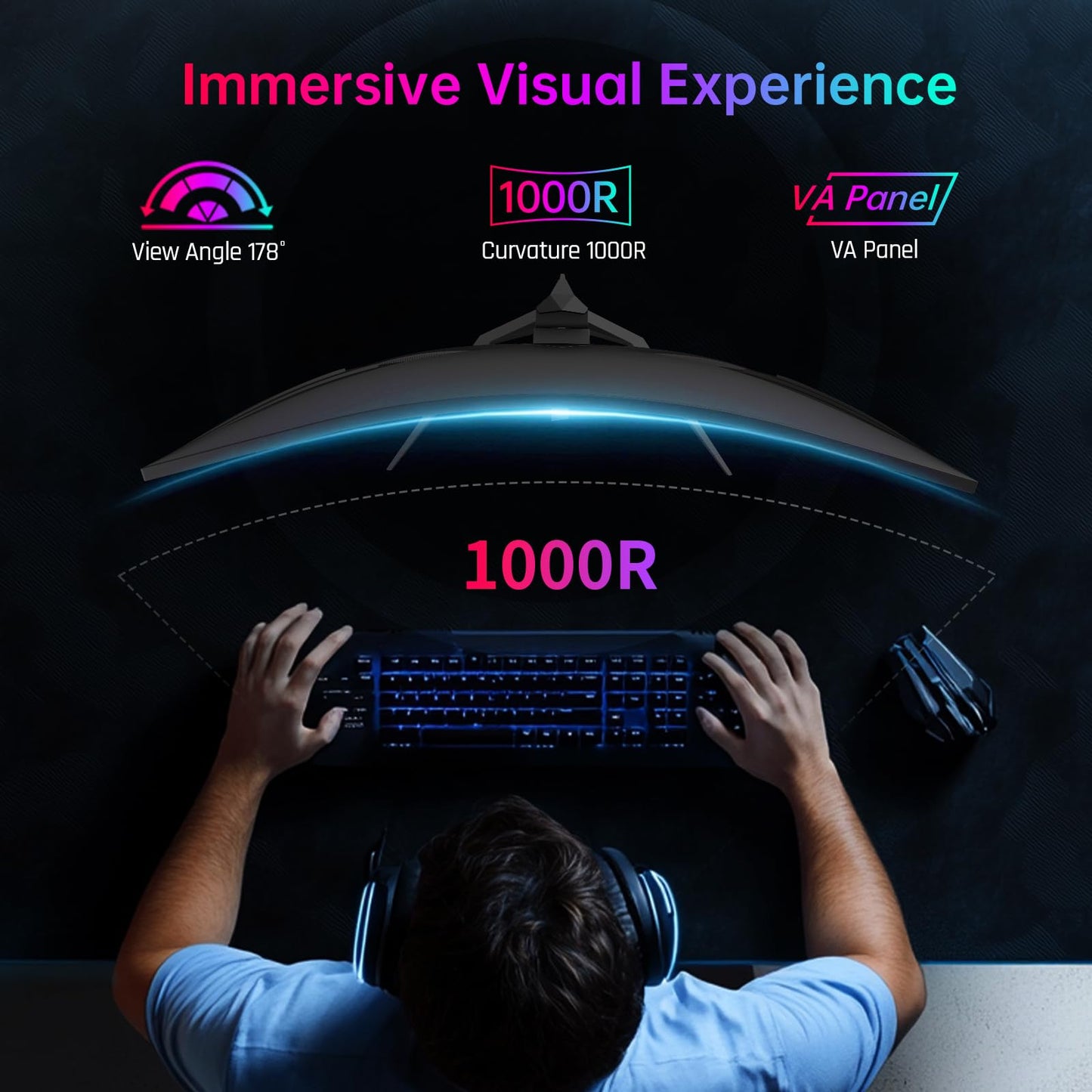 KTC 32 Inch 240Hz Curved Gaming Monitor, 2K 1440P Computer PC Monitor with 1000R 1ms Frameless, Adaptive Sync,122% sRGB, HDMI, DisplayPort, Tilt Adjustable, H32S25E