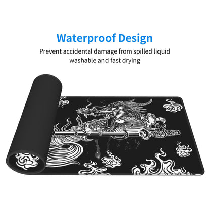 Japanese Dragon Large Gaming Mouse Pad for Desk, Black Mouse Pad Gaming Mouse Mat Desk Pad, Non-Slip Base Computer Keyboard Large Desk Mat, 31.5x11.8in XL Mousepad with Stitched Edge for Home Office