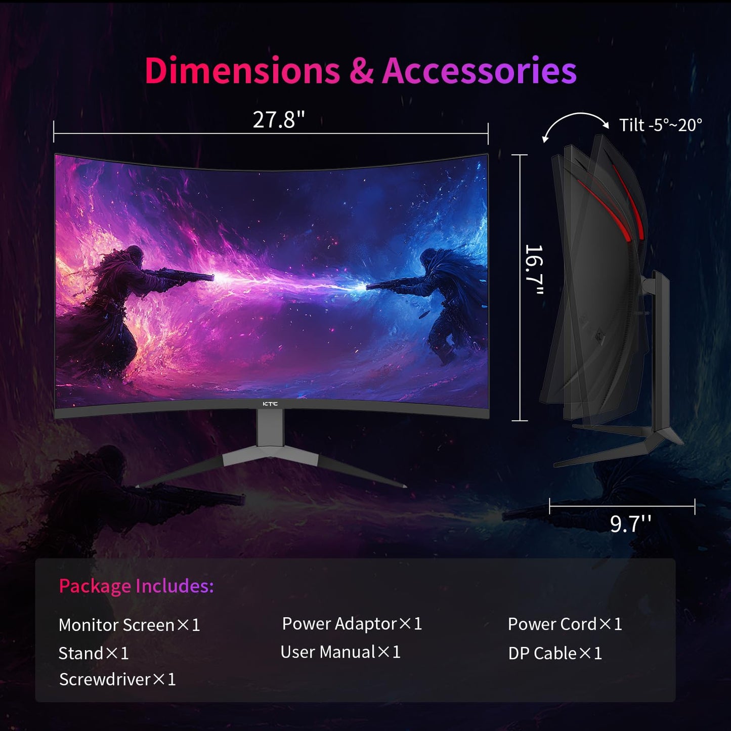KTC 32Inch 240Hz Curved Gaming Monitor, 1000R VA, QHD(2560x1440p), 4000:1 Contrast, Support FreeSync GSync, HDMI2.0(144hz)/DP1.4(240hz)/Earphone, Tilt, Xbox PS5 Switch, 2K Computer Monitor for Gamer