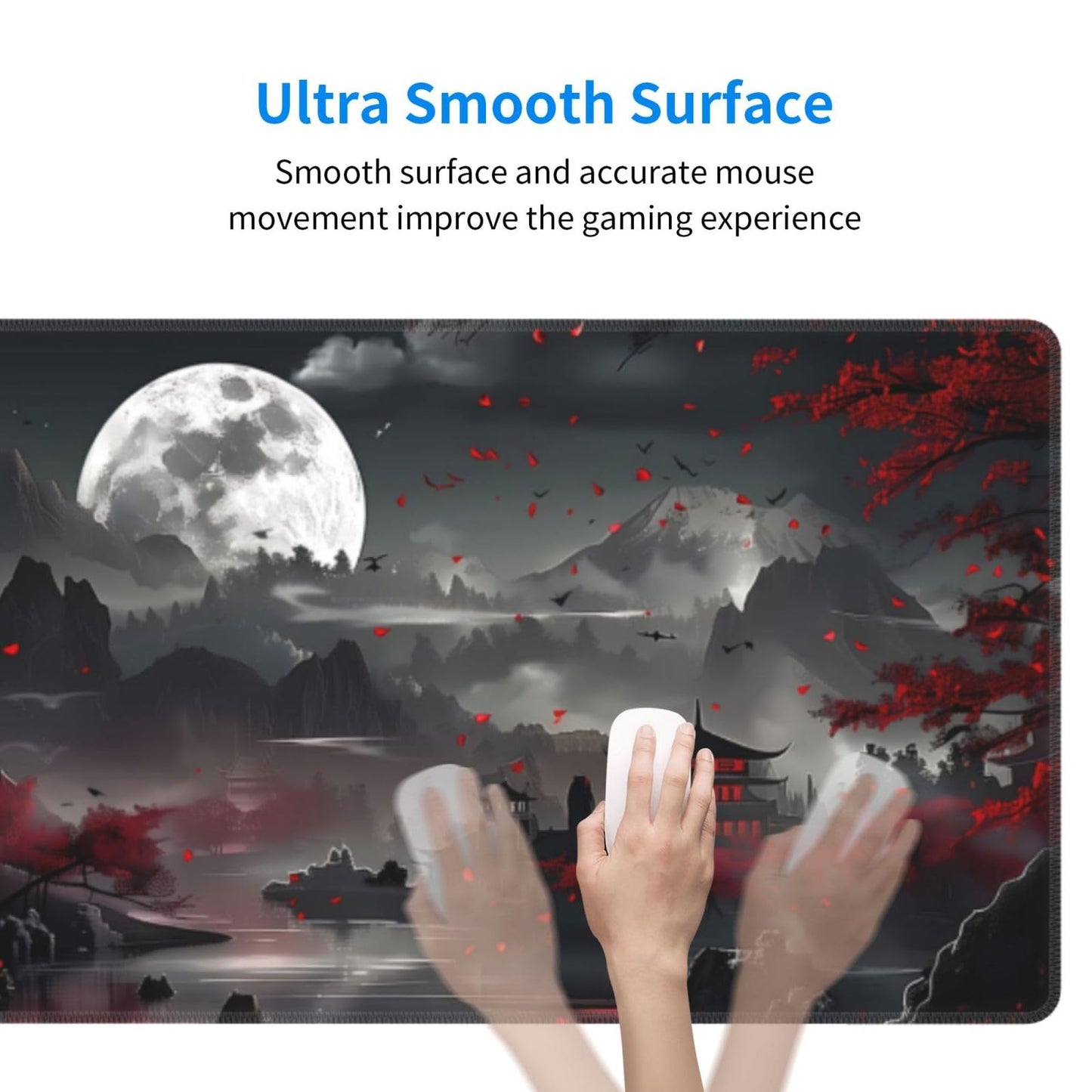 Extended Gaming Mouse Pad, Large Desk Mat XL Anime Mouse Pad Waterproof with Stitched Edges, Non-Slip Desktop Pad for Home and Office, Level Up Your 31.5x11.8 Inch (Night Lake)