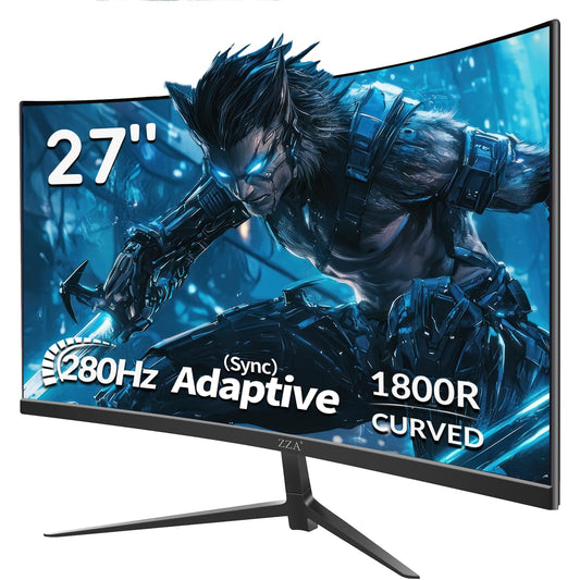 ZZA Gaming Monitor 27 Inch Curved, Computer Monitor 280Hz|240HZ|1ms, 27 Inch Curved Monitor 1500R|FHD|1080P|90% DCI-P3|100% sRGB, PC Monitor FreeSync|HDR|Low Blue Light| HDMI|DP| VESA| Metal Stand