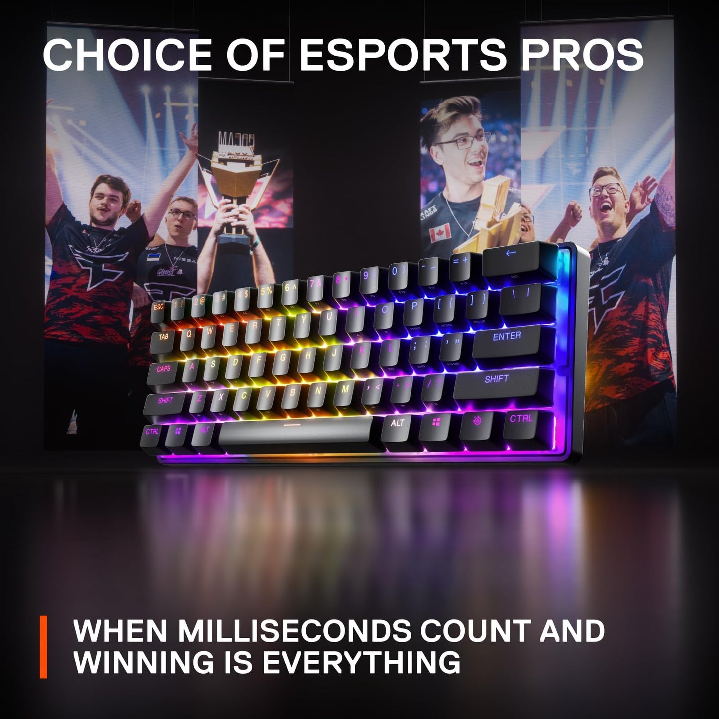 SteelSeries Apex Pro Mini HyperMagnetic Gaming Keyboard – Adjustable Actuation – Compact 60% Form Factor – RGB – PBT Keycaps – USB-C