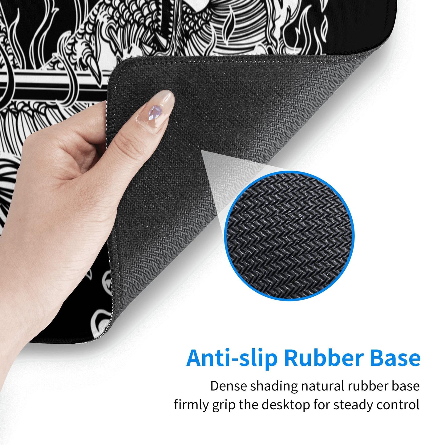 Japanese Dragon Large Gaming Mouse Pad for Desk, Black Mouse Pad Gaming Mouse Mat Desk Pad, Non-Slip Base Computer Keyboard Large Desk Mat, 31.5x11.8in XL Mousepad with Stitched Edge for Home Office