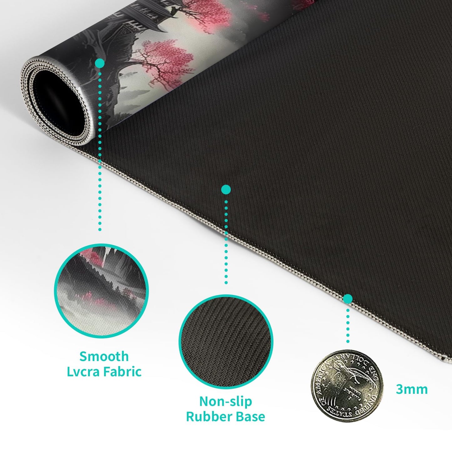 Brecoy Japanese Desk Mat Red Full Moon Desk Pad Black Riverside Large Mouse Pad Gaming Mousepad Extended XL Keyboard Pad 31.5 x 11.8 in Laptop Computer Mouse Keyboard Mat for Office Desk Decor